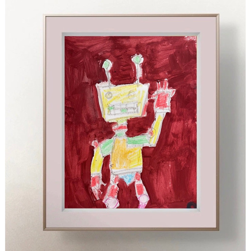 OMAN Artist Abstract Robot Painting Waving Sci-Fi Cyborg Art 8.5x11 Vintage